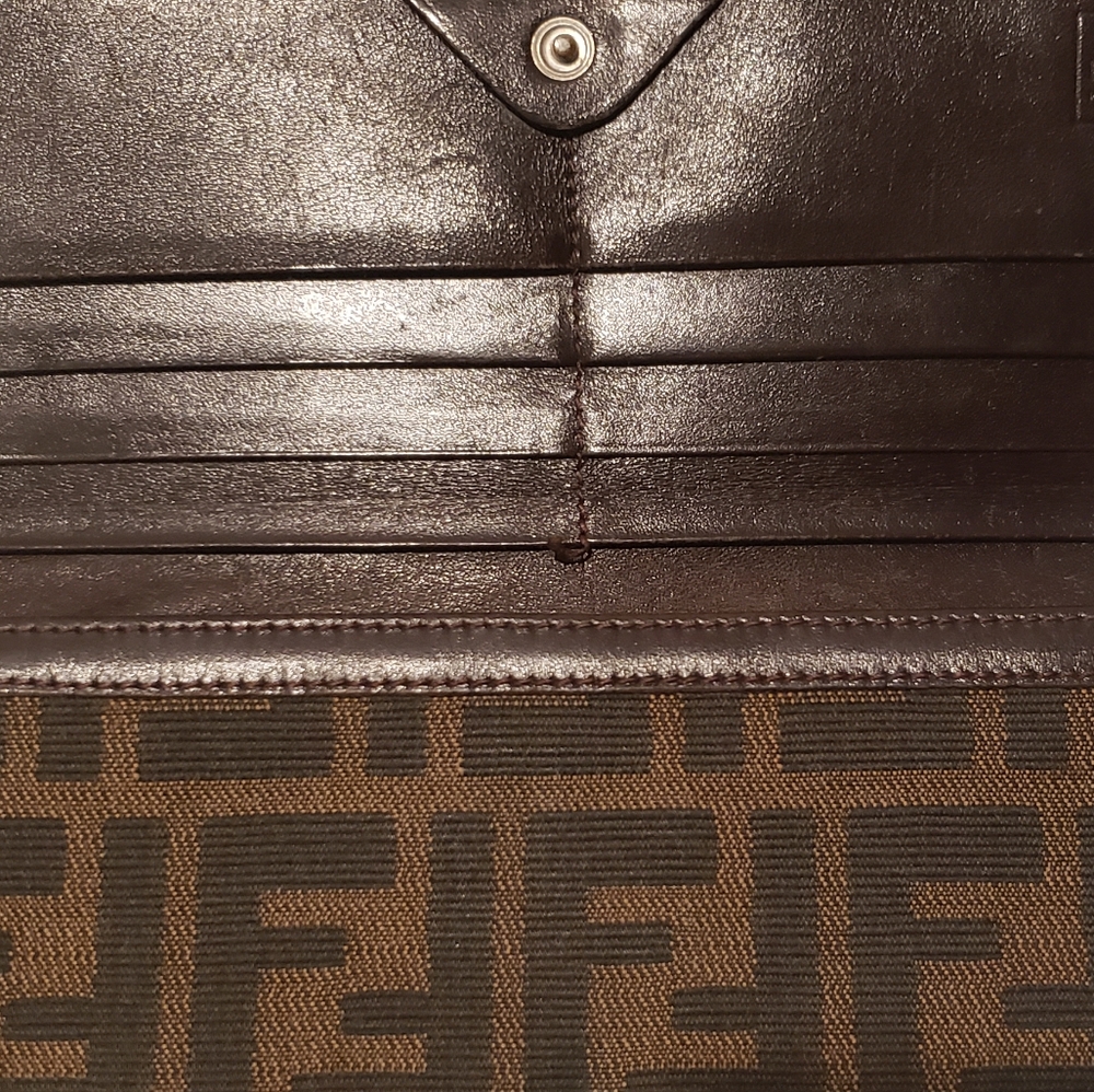 💖100% Authentic Vintage FENDI Zucca FF Logo Canvas & Leather Continental Wallet - Picture 15 of 16